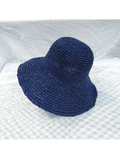 Sun Hats Women Big Brim Sun Hat Foldable Straw Hat Summer Beach Hat Fisherman Hat Sun Hats - Navy Blue - CL18RKHGW9Q $44.32