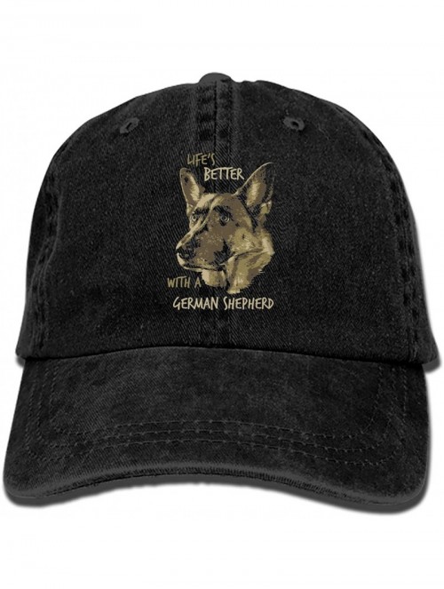 Cowboy Hats Unisex Life is Better with German Shepherd Cotton Denim Dad Hat Adjustable Plain Cap - Life Is1 - CX18U78TH7Z $14.62