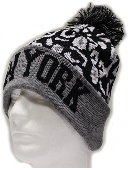 Skullies & Beanies Sk950 Leopard College Pom Beanie Hat - New York - Grey/Black - C911J5Z4JFP $14.32