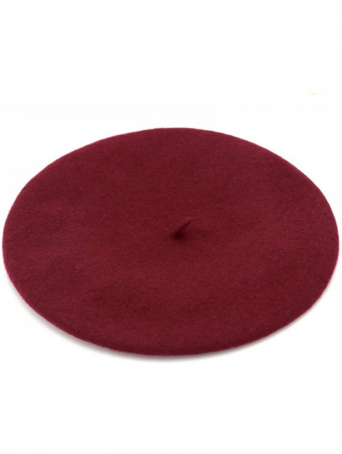 Berets Wool Beret Hat-Solid Color French Style Winter Warm Cap for Women Girls Lady - Burgundy - C218C8CCNCD $14.51