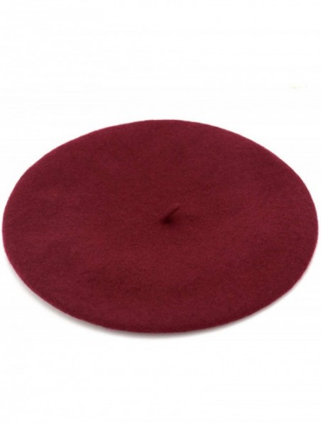 Berets Wool Beret Hat-Solid Color French Style Winter Warm Cap for Women Girls Lady - Burgundy - C218C8CCNCD $14.51