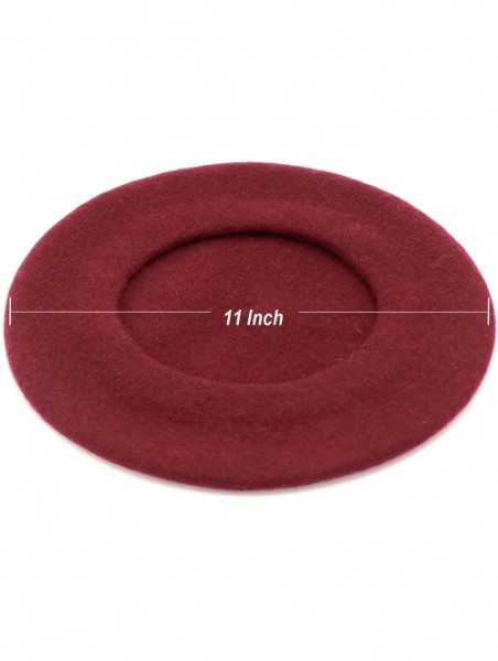 Berets Wool Beret Hat-Solid Color French Style Winter Warm Cap for Women Girls Lady - Burgundy - C218C8CCNCD $14.51