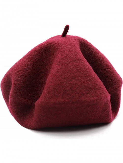 Berets Wool Beret Hat-Solid Color French Style Winter Warm Cap for Women Girls Lady - Burgundy - C218C8CCNCD $14.51