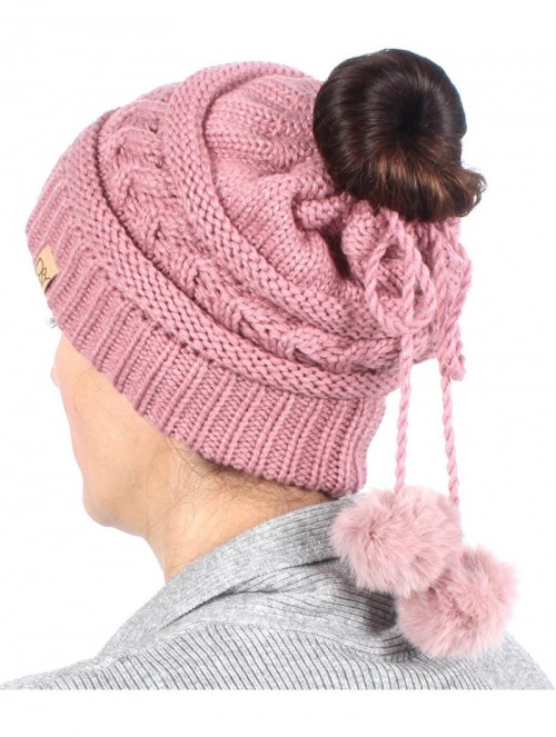 Skullies & Beanies Women's Adjustable Soft Cable Knit Slinky Ponytail Beanie Hat- Convertible to Snood - Dustyrose - CQ18K6NW...