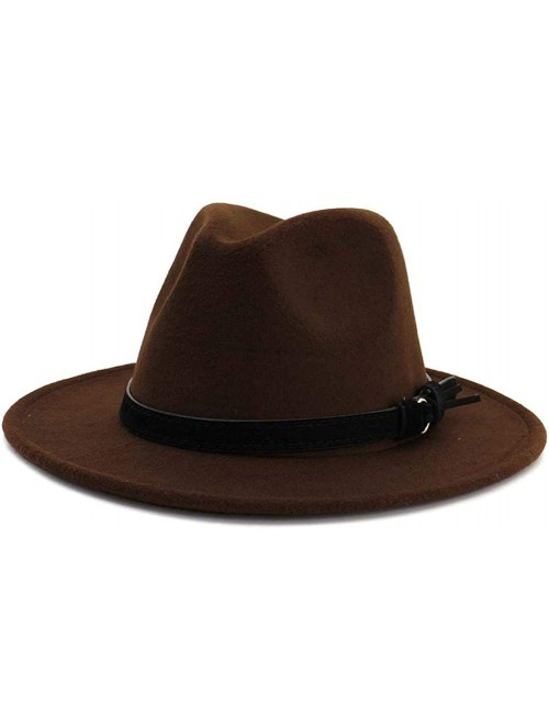 Fedoras Men & Women Vintage Wide Brim Fedora Hat with Belt Buckle - Black Belt-coffee - CD18WODK9LC $23.32