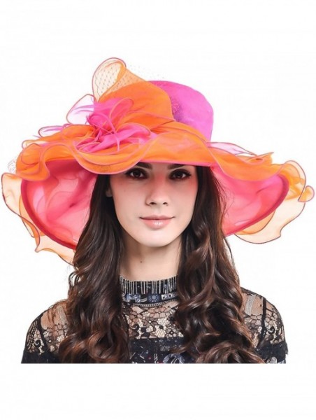 Sun Hats Womens Kentucky Derby Church Dress Wedding Floral Tea Party Hat S056 - Rose/Orange - C612BSA4CE1 $31.47