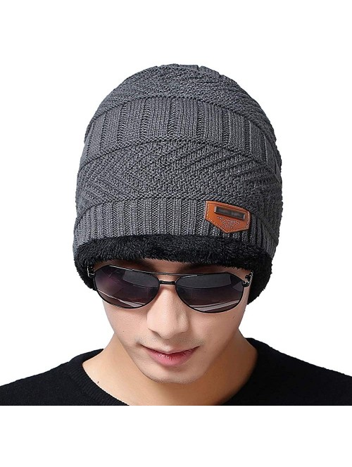 Skullies & Beanies Winter Beanie Hat Scarf Set with Fleece Lining Warm Knit Hat Slouchy Thick Skull Cap for Women Men - Gray ...