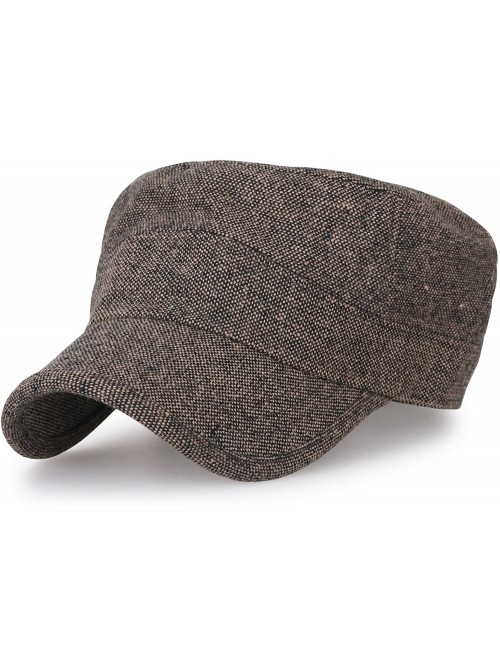 Newsboy Caps Large Size Solid Color Military Army Hat Wool-Blend Vintage Cadet Cap - Brown - C6188SWALL3 $27.68