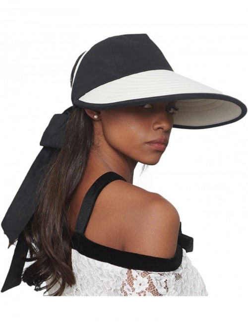 Visors Women's Summer Sun Hat Large Brim Visor with Bowknot Adjustable UPF 50+ - CT18DWXO43E $23.75