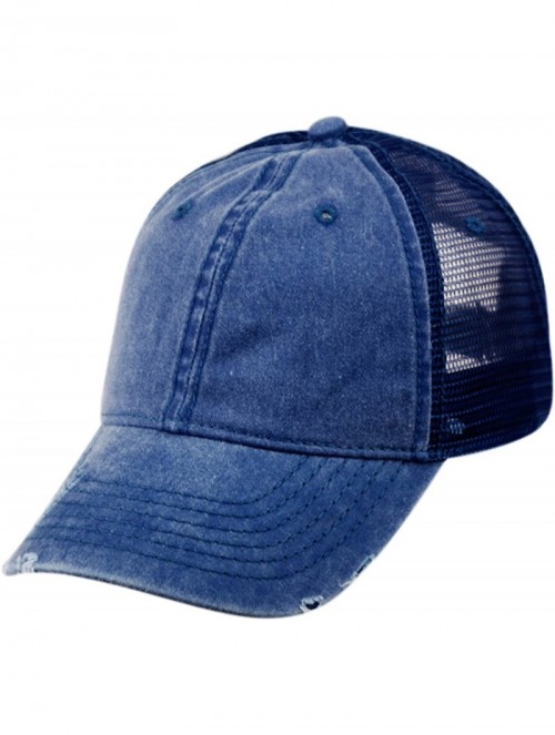 Baseball Caps Low Profile Unstructured HAT Twill Distressed MESH Trucker CAPS - Navy - CH12NA7VOQJ $14.26