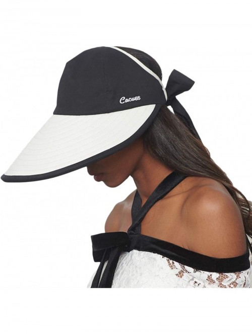 Visors Women's Summer Sun Hat Large Brim Visor with Bowknot Adjustable UPF 50+ - CT18DWXO43E $23.75