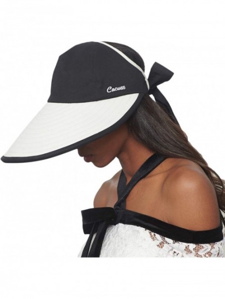 Visors Women's Summer Sun Hat Large Brim Visor with Bowknot Adjustable UPF 50+ - CT18DWXO43E $23.75