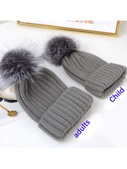 Skullies & Beanies Winter Knit Hat Kids Real Fur Pom Pom Warm Beanie Hat - Red (Real Raccoon Fur) - CL18Y20R475 $27.82