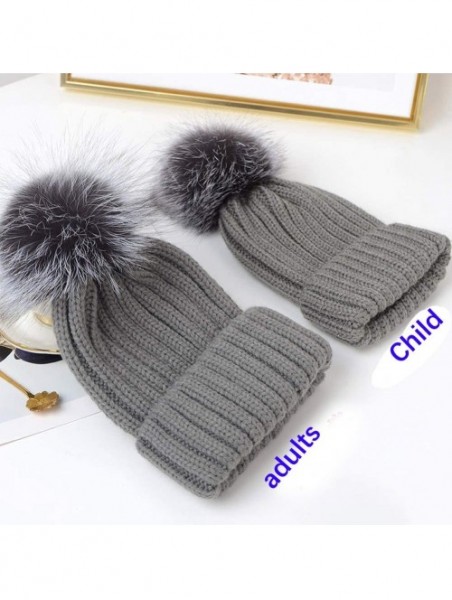 Skullies & Beanies Winter Knit Hat Kids Real Fur Pom Pom Warm Beanie Hat - Red (Real Raccoon Fur) - CL18Y20R475 $27.82