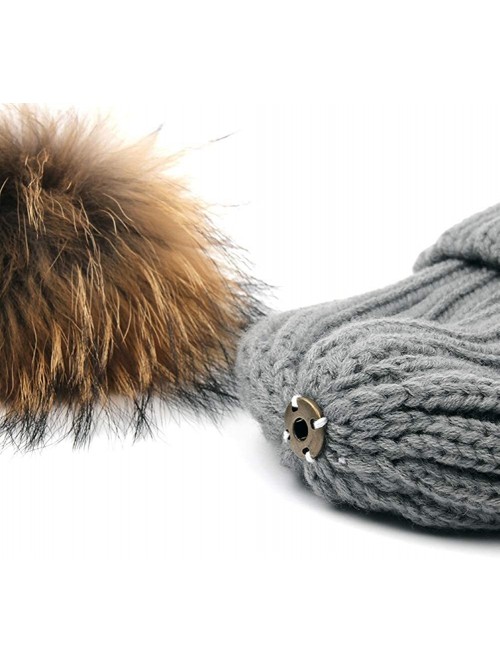 Skullies & Beanies Winter Knit Hat Kids Real Fur Pom Pom Warm Beanie Hat - Red (Real Raccoon Fur) - CL18Y20R475 $27.82