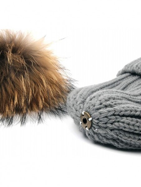 Skullies & Beanies Winter Knit Hat Kids Real Fur Pom Pom Warm Beanie Hat - Red (Real Raccoon Fur) - CL18Y20R475 $27.82