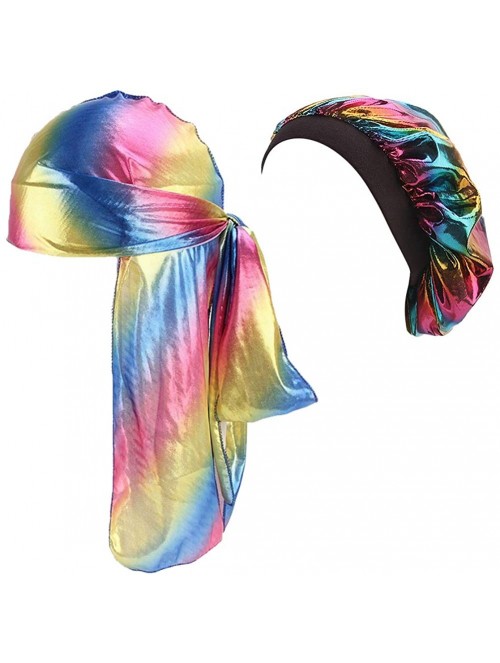 Skullies & Beanies Silky Durags Pack for Men Women Waves Satin Hair Bonnet Sleeping Hat Holographic Do Rags Set - A 6 - CG18S...