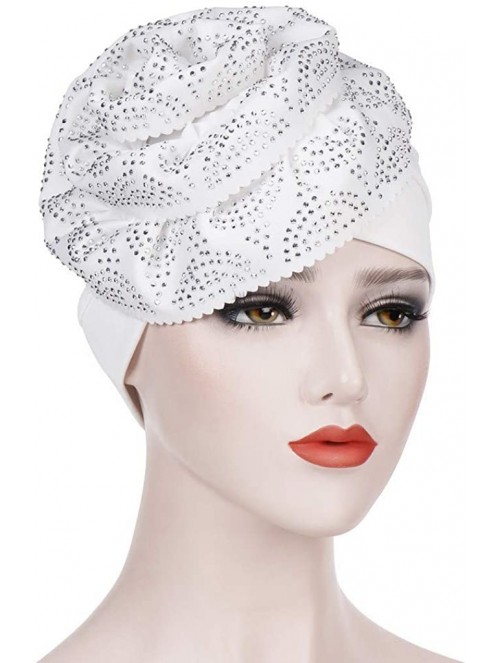 Skullies & Beanies Head Wraps for Women- Chemo Turban Hats Flower Stretchy Turban Brim Cap Pile Vintage Turban - White - CI18...