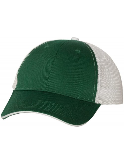 Baseball Caps Cotton Twill Trucker Cap with Mesh Back and A Sleek Trim On Front of Bill-Unisex - Dark Green/White - CY12I54XJ...