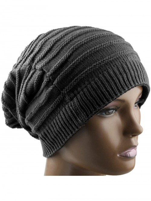 Skullies & Beanies SUNYIK Unisex Slouchy Beanie Hat-Winter Scarf ChunkyKnit Baggy Cap - Deep Grey - C5129TD2FQ7 $12.12