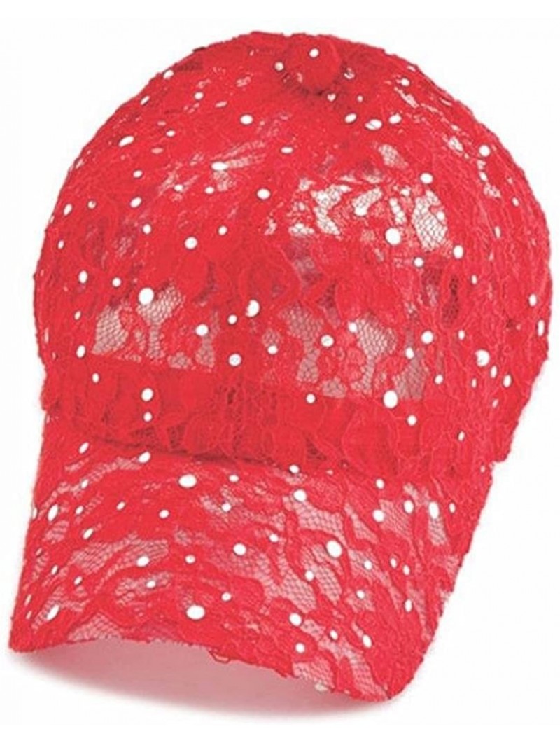 Baseball Caps Women's Lace Glitter Sequin Baseball Hat Cap - Red - CX18426O59R $17.54