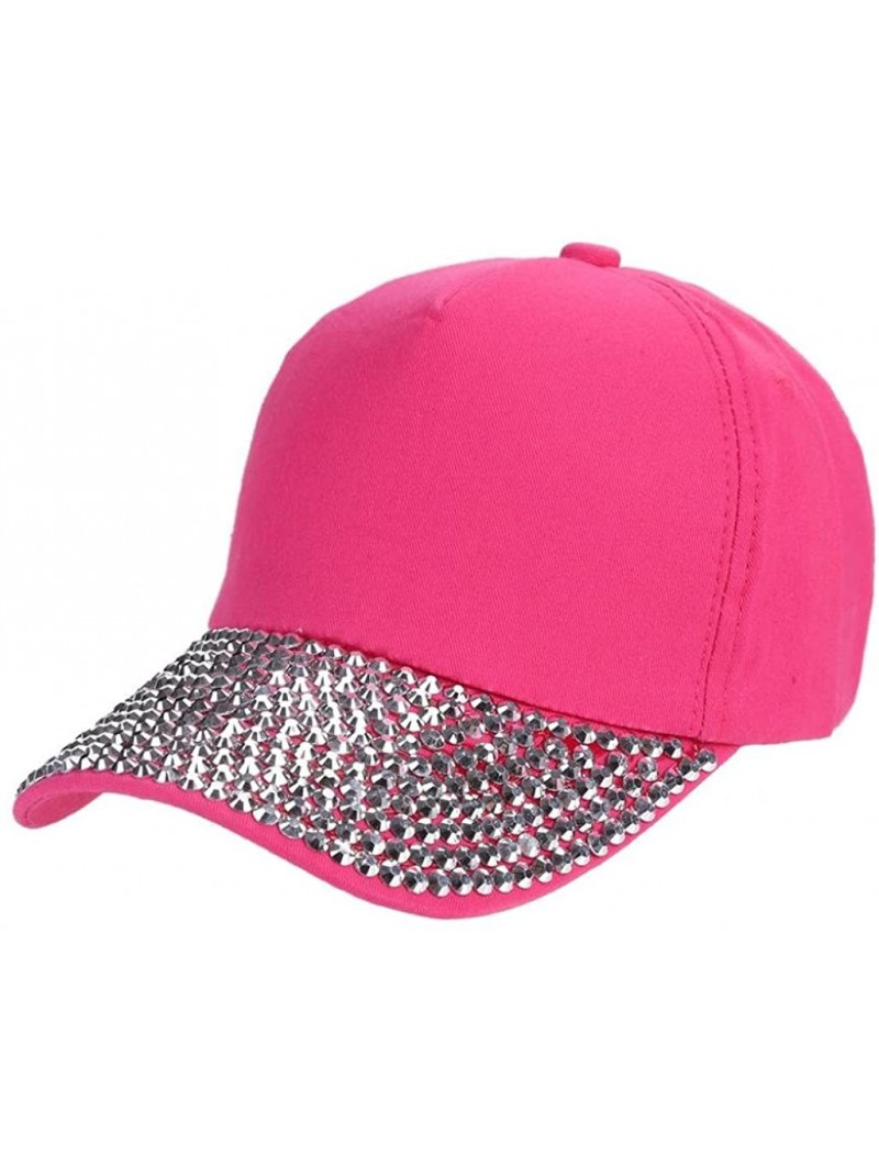 Sun Hats Womens Baseball Cap Rhinestone Paw Shaped Snapback Hat - Hot Pink - CE18EGLIWY5 $12.42