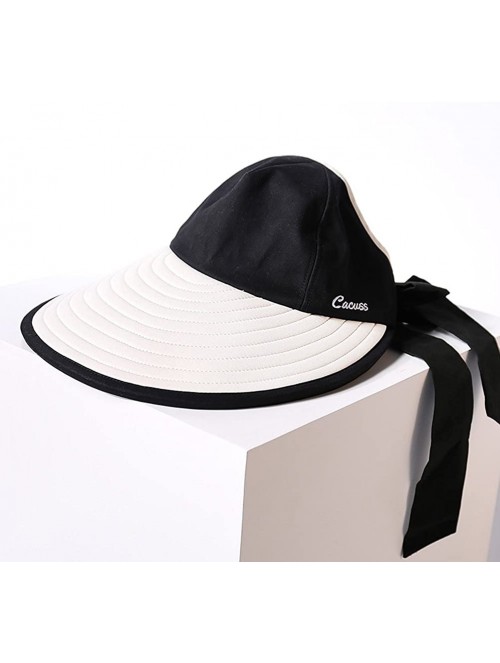 Visors Women's Summer Sun Hat Large Brim Visor with Bowknot Adjustable UPF 50+ - CT18DWXO43E $23.75