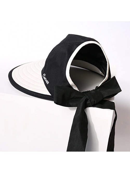 Visors Women's Summer Sun Hat Large Brim Visor with Bowknot Adjustable UPF 50+ - CT18DWXO43E $23.75