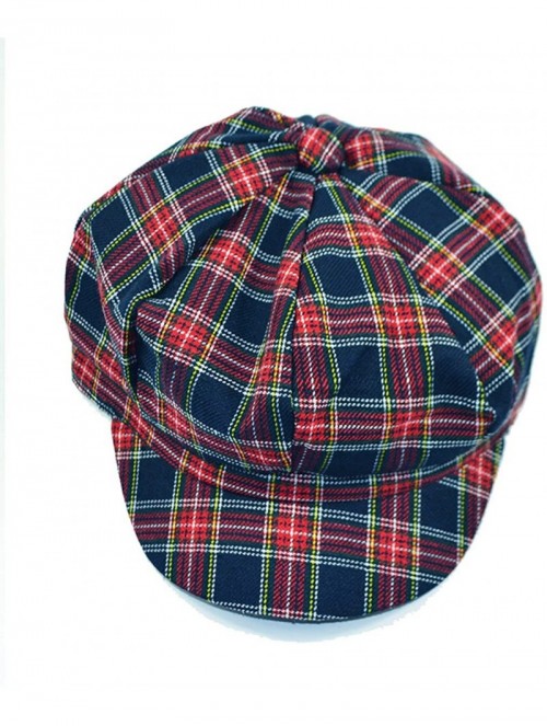 Newsboy Caps Tartan Plaid Print Newsboy Cap Grid Adjustable Octagonal Cap - Navy Blue - C8186W3WYHW $19.92