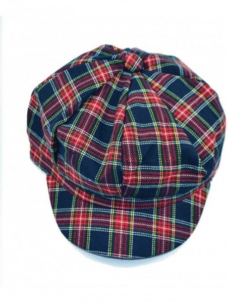 Newsboy Caps Tartan Plaid Print Newsboy Cap Grid Adjustable Octagonal Cap - Navy Blue - C8186W3WYHW $19.92