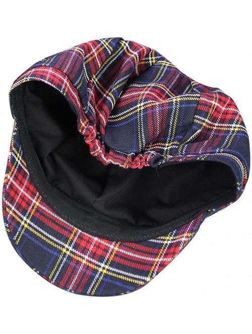 Newsboy Caps Tartan Plaid Print Newsboy Cap Grid Adjustable Octagonal Cap - Navy Blue - C8186W3WYHW $19.92