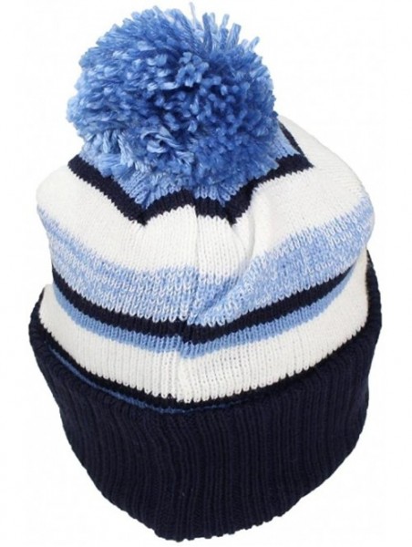 Skullies & Beanies Quality Striped Variegated Cuffed Beanie W/Pom (L/XL) - Navy/Light Blue/White - C8186RN27XU $12.73