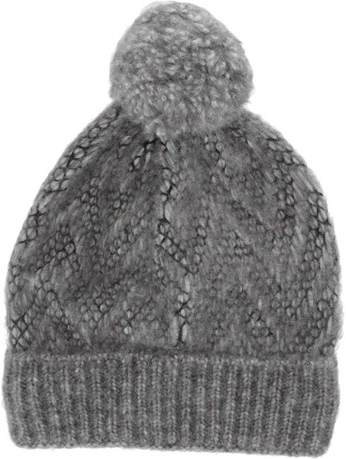 Skullies & Beanies Women's Brushed Chevron Knit Cuff Hat with Pom - Black - CT18TYDNT5E $14.22