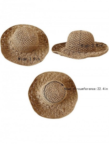 Sun Hats Women Floppy Crocheted Straw Hat Women Wide Large Brim Roll-up Sun Hat - Khaki - CW180GH53I5 $23.90