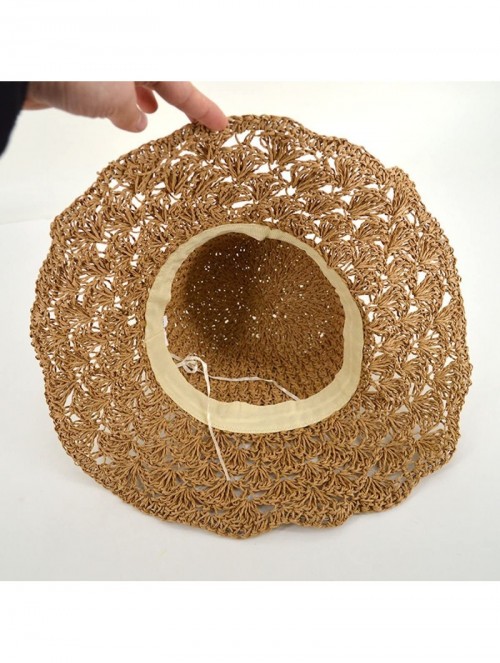 Sun Hats Women Floppy Crocheted Straw Hat Women Wide Large Brim Roll-up Sun Hat - Khaki - CW180GH53I5 $23.90