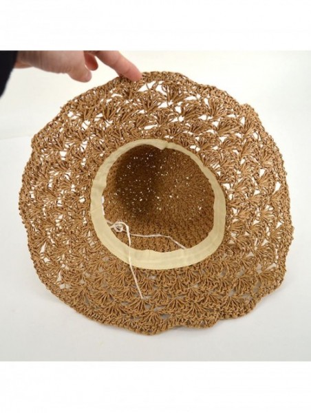 Sun Hats Women Floppy Crocheted Straw Hat Women Wide Large Brim Roll-up Sun Hat - Khaki - CW180GH53I5 $23.90