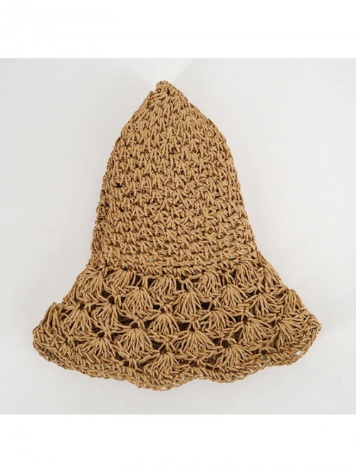 Sun Hats Women Floppy Crocheted Straw Hat Women Wide Large Brim Roll-up Sun Hat - Khaki - CW180GH53I5 $23.90