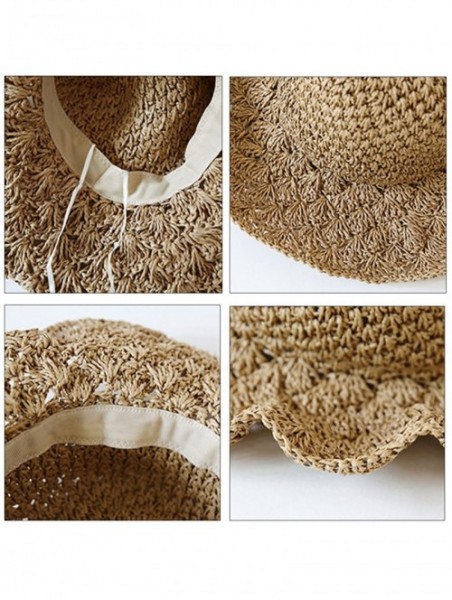 Sun Hats Women Floppy Crocheted Straw Hat Women Wide Large Brim Roll-up Sun Hat - Khaki - CW180GH53I5 $23.90