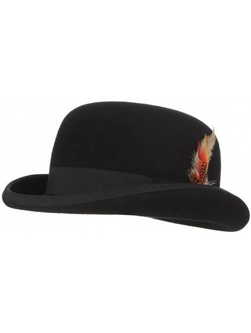 Fedoras Men's Wool Derby Bowler Hat Satin Lined Roll Short Brim Fedora Hat Gentleman Hat with Feather - Black 2 - CI18ADR273W...