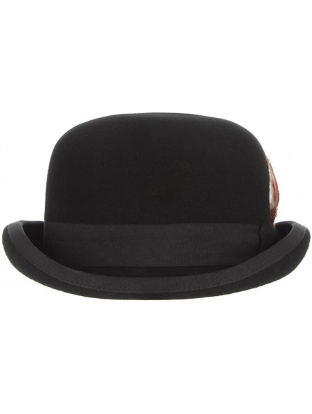 Fedoras Men's Wool Derby Bowler Hat Satin Lined Roll Short Brim Fedora Hat Gentleman Hat with Feather - Black 2 - CI18ADR273W...