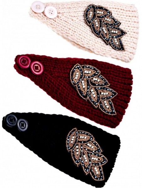 Cold Weather Headbands 3 Pieces Knitted Headband Beaded Flapper Headband Vintage Leaf Design Crochet Headband for Women Girls...