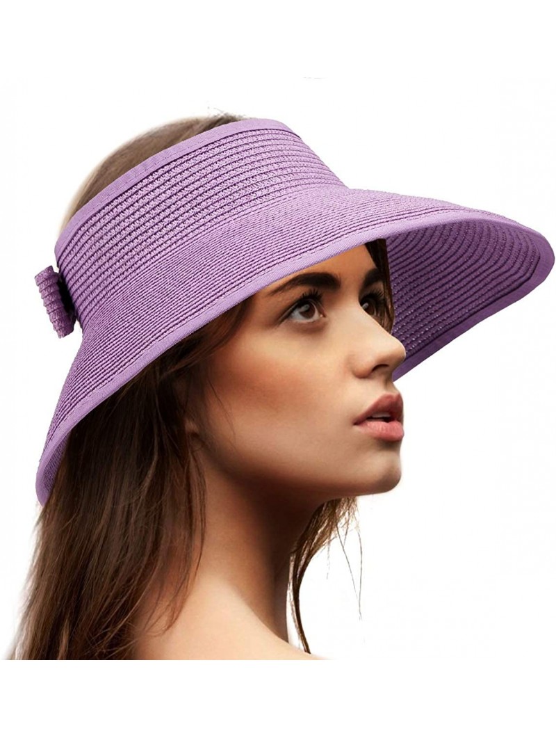 Sun Hats Foldable Sun Visors for Women - Beach Hat Wide Brim Sun Hat Roll-Up Straw Hat - C118SZKQ708 $14.92