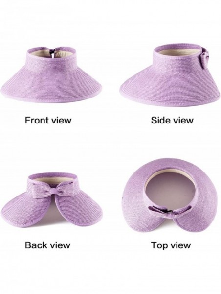 Sun Hats Foldable Sun Visors for Women - Beach Hat Wide Brim Sun Hat Roll-Up Straw Hat - C118SZKQ708 $14.92