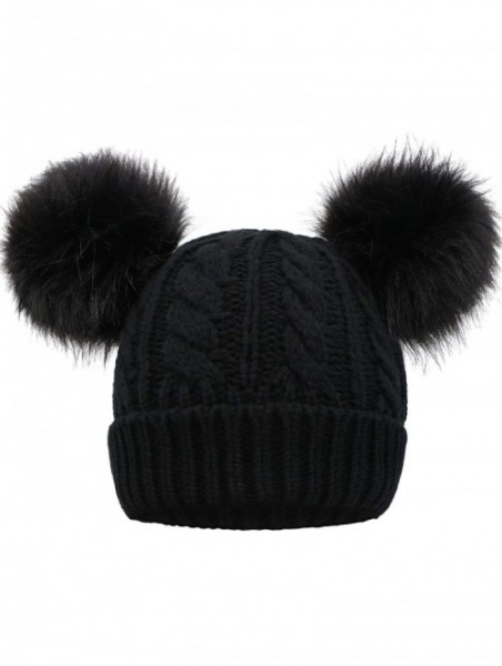 Skullies & Beanies Women Winter Cable Knit Fleece Lined Warm Pom Pom Beanie Hat - Black Black Ball_twist - CG18THXDQUW $18.96