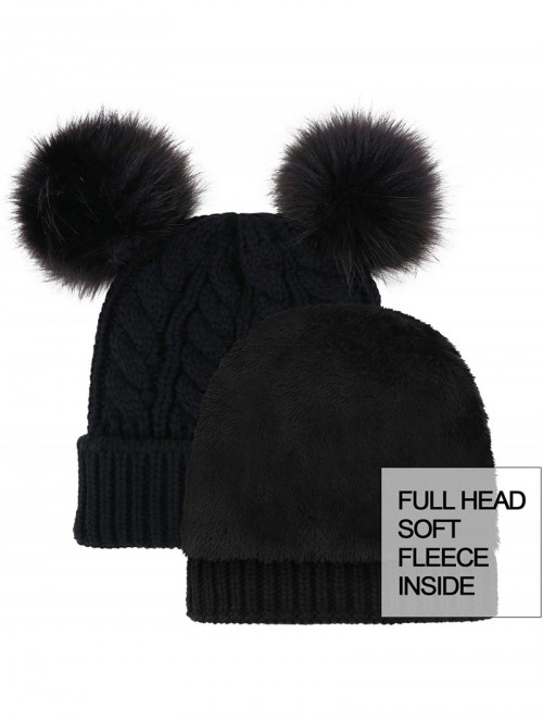 Skullies & Beanies Women Winter Cable Knit Fleece Lined Warm Pom Pom Beanie Hat - Black Black Ball_twist - CG18THXDQUW $18.96