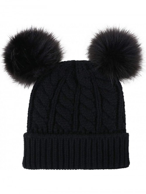 Skullies & Beanies Women Winter Cable Knit Fleece Lined Warm Pom Pom Beanie Hat - Black Black Ball_twist - CG18THXDQUW $18.96