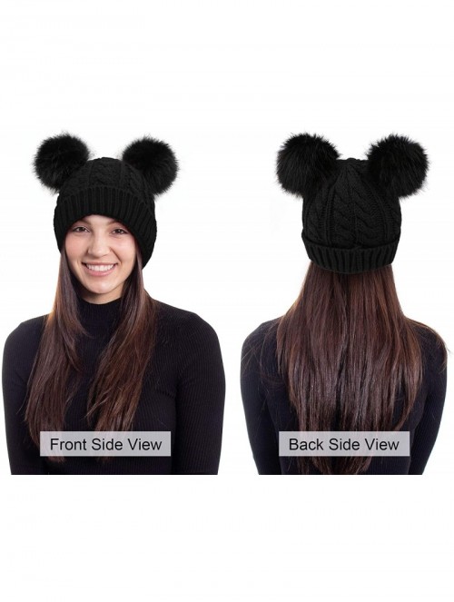 Skullies & Beanies Women Winter Cable Knit Fleece Lined Warm Pom Pom Beanie Hat - Black Black Ball_twist - CG18THXDQUW $18.96