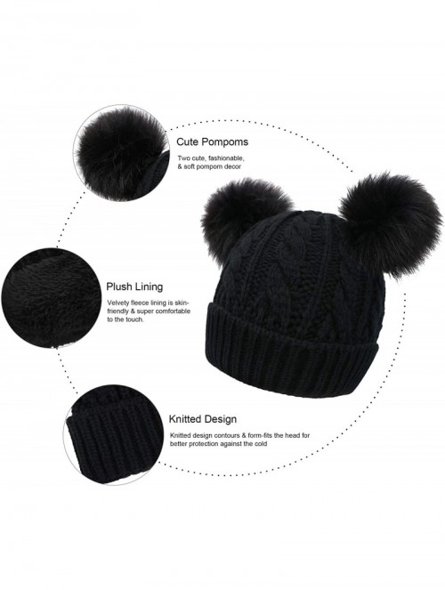 Skullies & Beanies Women Winter Cable Knit Fleece Lined Warm Pom Pom Beanie Hat - Black Black Ball_twist - CG18THXDQUW $18.96