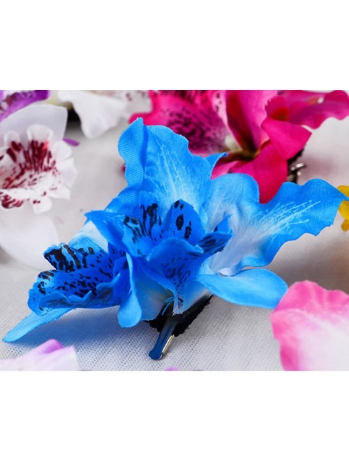 Headbands Womens Flower Hair Clip Beach Party Wedding Event Girls Orchid Hairpins Decor - Blue - CG1822SHO55 $9.84