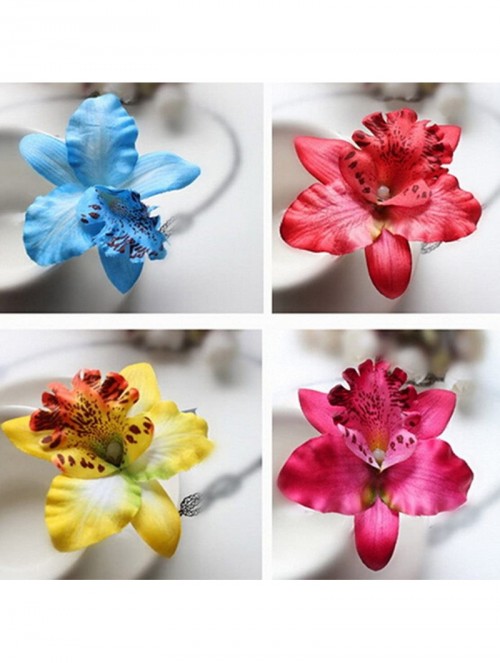 Headbands Womens Flower Hair Clip Beach Party Wedding Event Girls Orchid Hairpins Decor - Blue - CG1822SHO55 $9.84